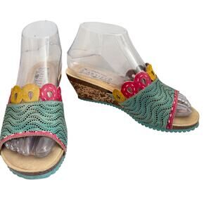 L'artiste by Spring Step Leather Perforated Slides Mules Wedge Sandals Boho 37